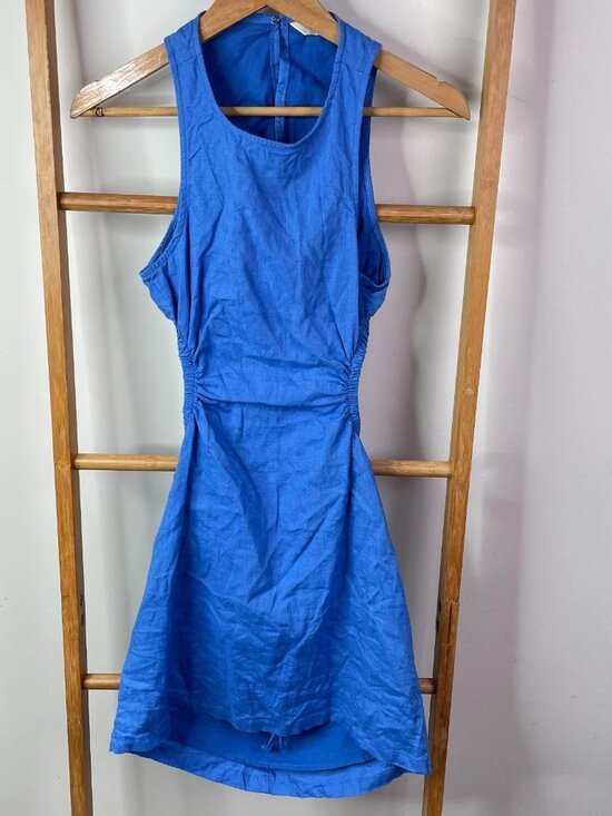 Dresses & Skirts - Womens 6 Blue Cut Out Back Linen Round Neck Sleeveless Mini